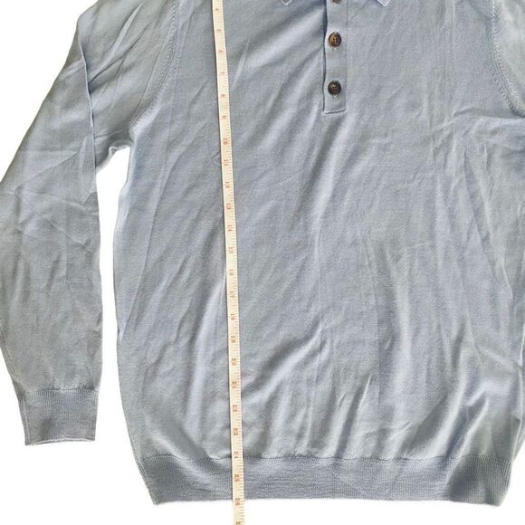 Gentle Herd Pullover Polo Long Sleeve Lightweight 100% Wool Sweater L Blue A23 - Picture 3 of 7
